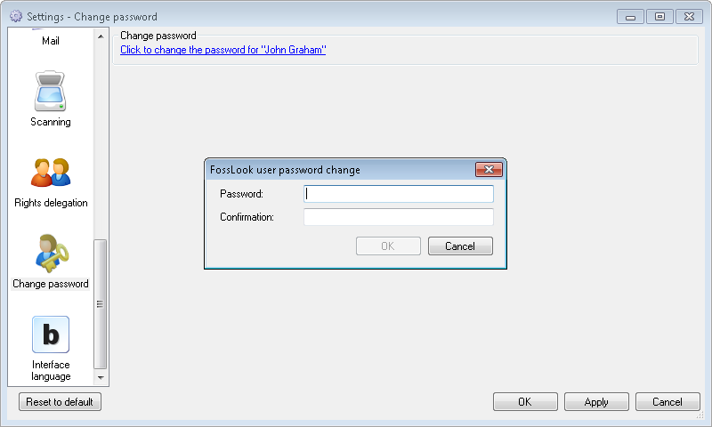 'Change password' tab