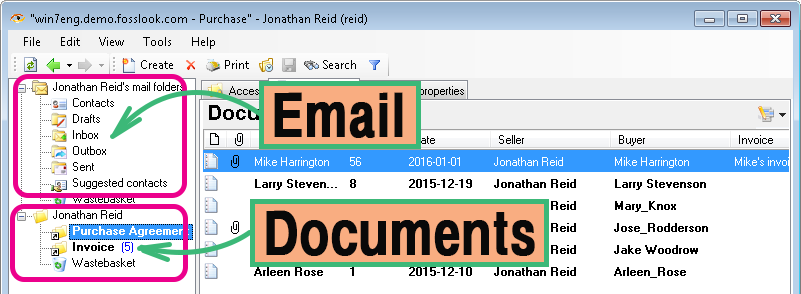 Corporate email client: mail and documents in one application