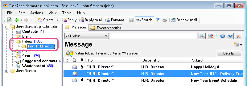 Virtual folder as a filter for email messages