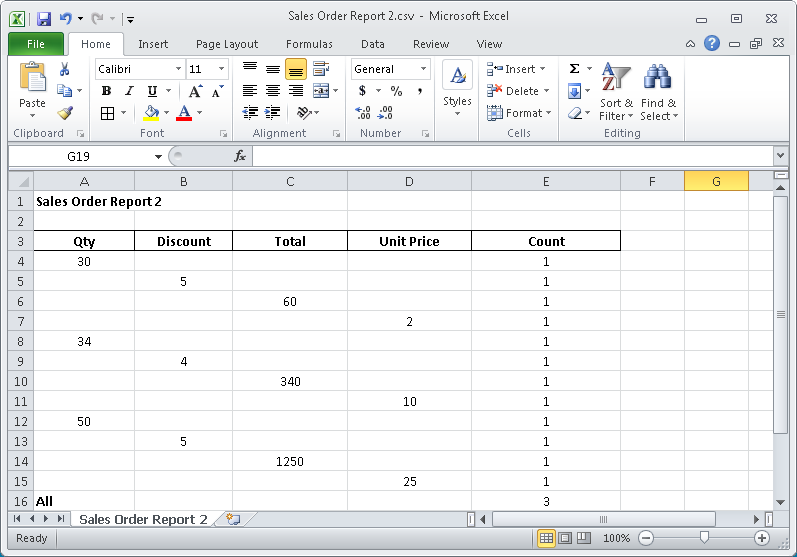Exported report in Excel