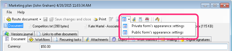 Setting up an administrative view in the document