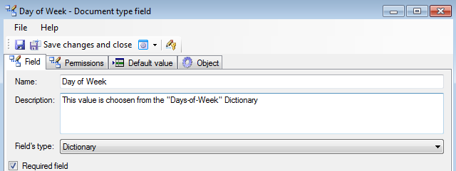Select default value ​​for the Dictionary field