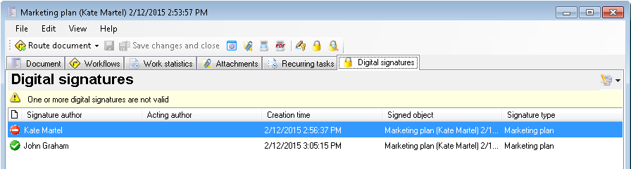 Signing a document by multiple users
