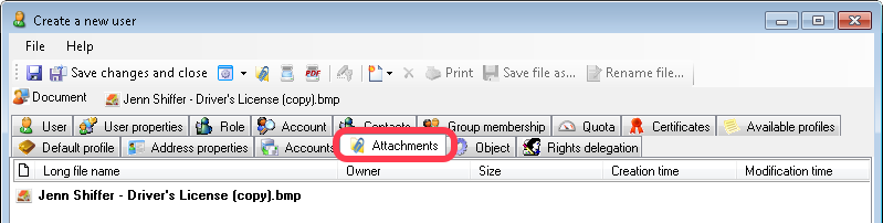 Employee's Attachments tab