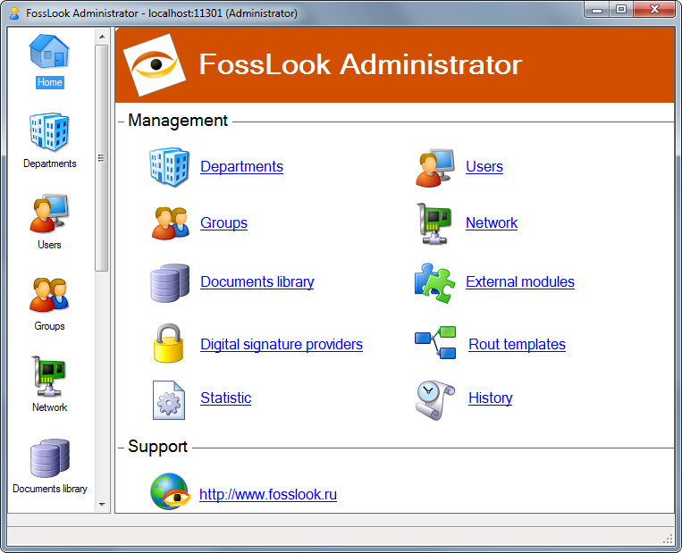 FossLook platform - Administration Wizard dialog