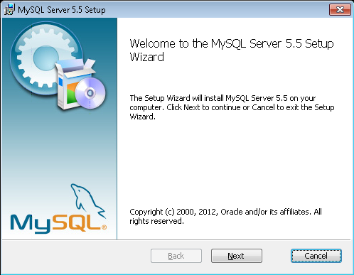 First page of the MySQL setup wizard