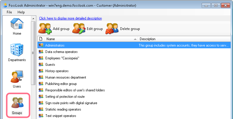 User groups in FossLook