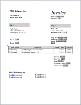 Invoice template ready for print