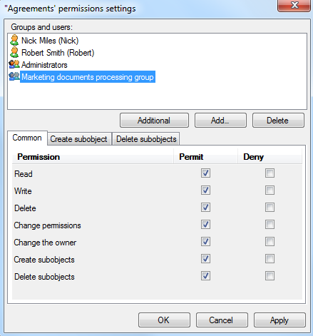 Detailed level of access to EDMS FossLook folders and documents